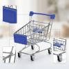 Almencla Mini Shopping Cart Utility Supermarket Trolley Toy Organizer Push Toy Iron Construction Suitable for Office Desk Kids, Dark Blue view 3