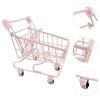 Almencla Mini Shopping Cart Early Educational Mart Utility Grocery Toy Iron Material Suitable for Children Office Desk Decoration Collectors, Pink view 3
