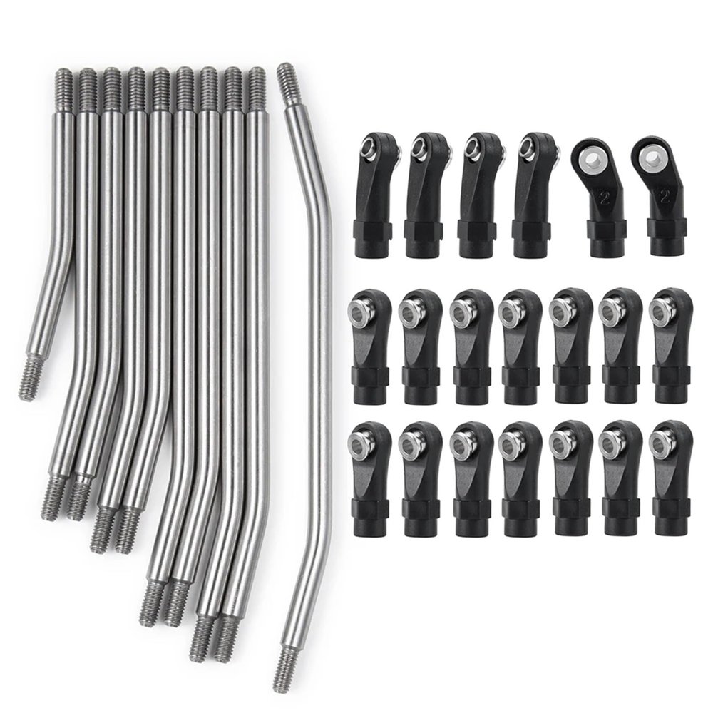 for Axial for Scx10 Ii 90046 1/10 Rc Car 10Pcs 313 324Mm Stainless Steel Link Rod Set Linkage Steering W Nylon Ball End RC Cars Models Parts