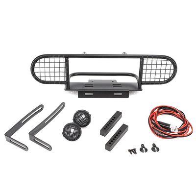 1 10 RC Car Metal Front Bumper with Fixed Bracket and LED Lamp Holder Heavy Duty Upgrade Parts Accessories Black for 1 10 RC Vehicle Defender SCX10 D90 D110