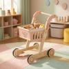 Wooden Shopping Cart Adjustable Height Imaginative Shopping Cart Child for Playroom, Preschool view 4