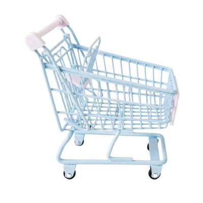 Fonowx Mini Shopping Cart Compact Utility Trolley Iron Structure Small Supermarket Toy with Movable Handle Suitable for Home Desktop Kids Educational, Blue