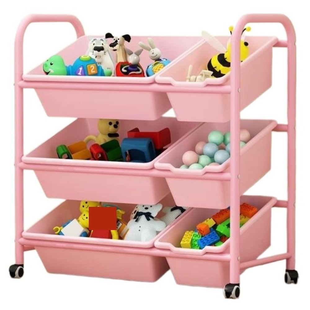 MXDLYHHHT Fully Open Design 3-Tiers Toy Storage Organizer with 9 Removable Bins Plastic Metal for Living Room Easy to Access