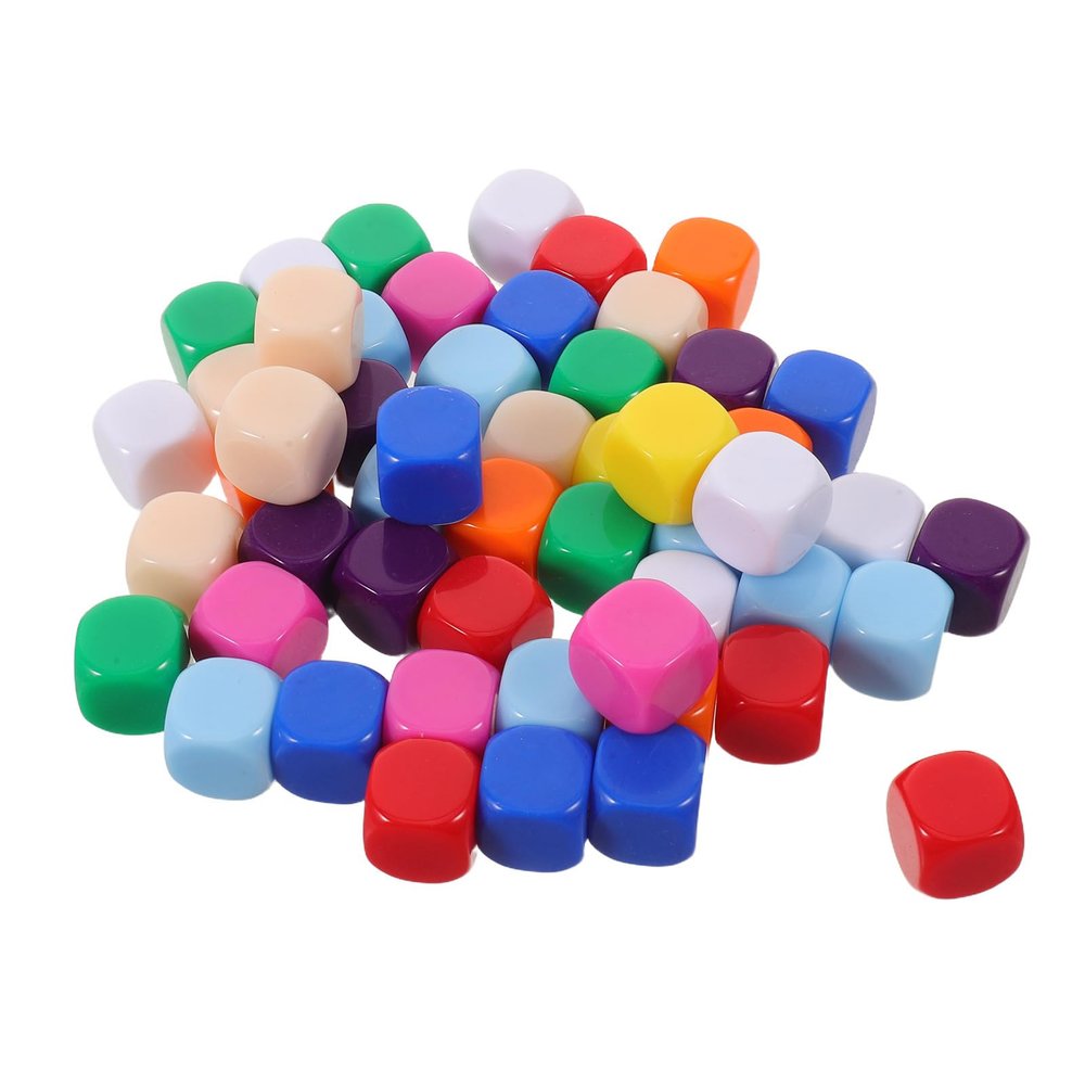 FOYTOKI 100pcs Blank Acrylic Dice Cubes with Six Sided Balanced Weight and Rounded Corners for Board Games and Tabletop Play, Featuring Stable Rolling and Easy Differentiation
