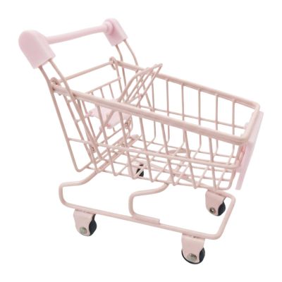 harayaa Mini Shopping Cart Kids Supermarket Ornament Office Organizer Toy Iron Build Suitable for Gift Giving Collectible Display Party Decoration, Pink