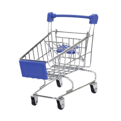 EHJRE Mini Shopping Cart Supermarket Toy Storage Handcart Iron Ornamental Trolley Suitable for Party Decoration Kids, Dark Blue