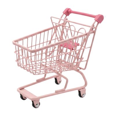JunZheHub Mini Shopping Cart Kids Supermarket Storage Toy Utility Handcart Iron Frame Office Organizer for Small Objects Suitable for Collecting and Home Use, Pink
