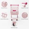 JunZheHub Mini Shopping Cart Kids Supermarket Storage Toy Utility Handcart Iron Frame Office Organizer for Small Objects Suitable for Collecting and Home Use, Pink view 3