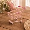 JunZheHub Mini Shopping Cart Kids Supermarket Storage Toy Utility Handcart Iron Frame Office Organizer for Small Objects Suitable for Collecting and Home Use, Pink view 4