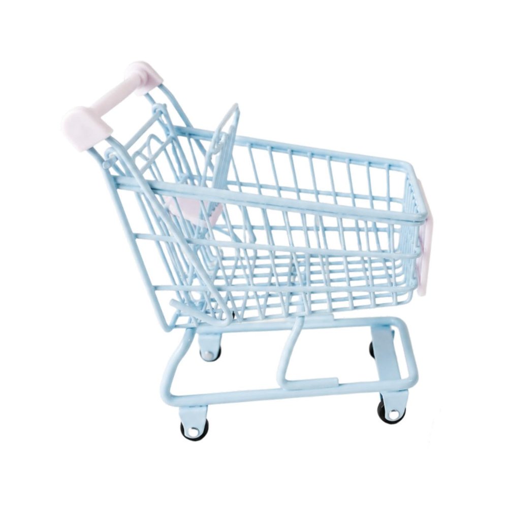 EHJRE Mini Shopping Cart Iron Small Supermarket Trolley Organizer Toy Utility Cart with Movable Handle Suitable for Children Role Desktop Use De, Blue