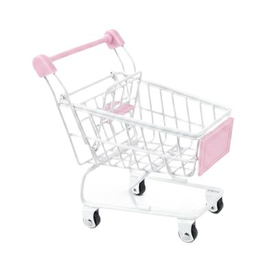 EHJRE Mini Shopping Cart Small Handcart Supermarket Storage Toy Iron Realistic Look Suitable for Kids Gift Desk Organizer Collectible Display, White