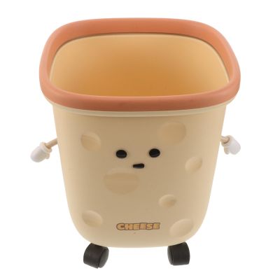 Lurrose Kids Cartoon Room Trash Can, 18L/4.76 Gallon Plastic Cute Rolling Waste Bin with Wheels, Children Large Square Garbage Bin for Bedroom, Nursery, Playroom