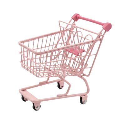 Simhoa Mini Shopping Cart Small Supermarket Iron Trolley Portable Utility Toy Realistic Design Suitable for Play Room Ornament Office Supplies, Pink