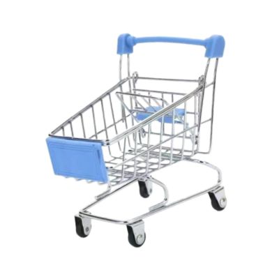 EHJRE Mini Shopping Cart Supermarket Toy Storage Handcart Iron Ornamental Trolley Suitable for Party Decoration Kids, Light Blue