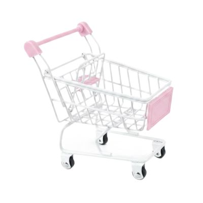 Fonowx Mini Shopping Cart Grocery Storage Supermarket Decorative Ornament Crafted with Sturdy Iron Suitable for Kids Gift Office Decoration, White