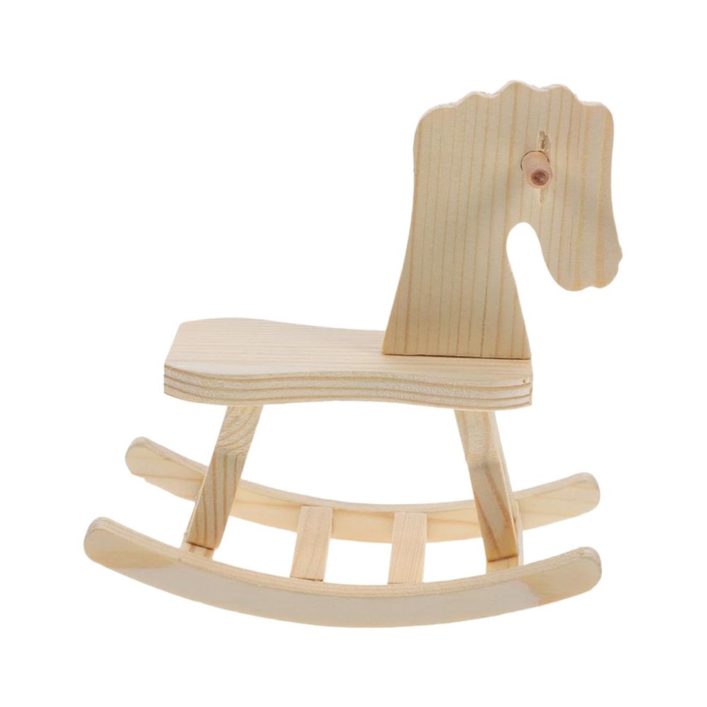 PETSOLA Wooden Rocking Horse Model Small Unfinished for Patio Entrance Farmhouse
