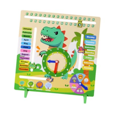 petsola Kids Daily Calendar Wooden Calendar and Teaching Clock for Children