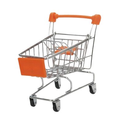 Fonowx Mini Shopping Cart Compact Supermarket Handcart Storage Toy Iron Material Realistic Ornament Suitable for Office Decoration Gift, Orange