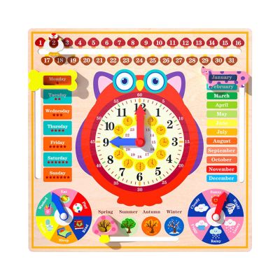 petsola Wood Toy Clock Teaching Aids Days of Week