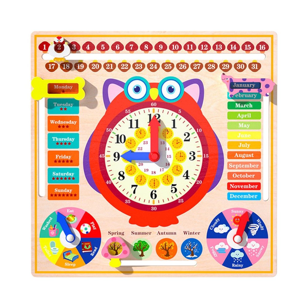 petsola Wood Toy Clock Teaching Aids Days of Week