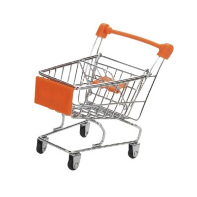 harayaa Mini Shopping Cart Small Supermarket Trolley Desk Organizer Iron Material Handcart Suitable for Kids Play Collectible Display, Orange