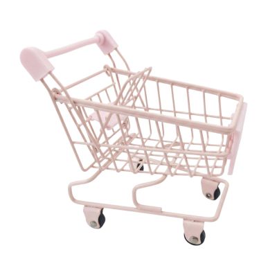 TTETTZ Mini Shopping Cart Small Supermarket Utility Handcart Trolley Made from Iron Suitable for Kids Gift Collectors Home Decoration, Pink