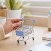 TTETTZ Mini Shopping Cart Small Utility Trolley Toy Desk Organizer Iron Structure Suitable for Kids Collectors, Light Blue view 2