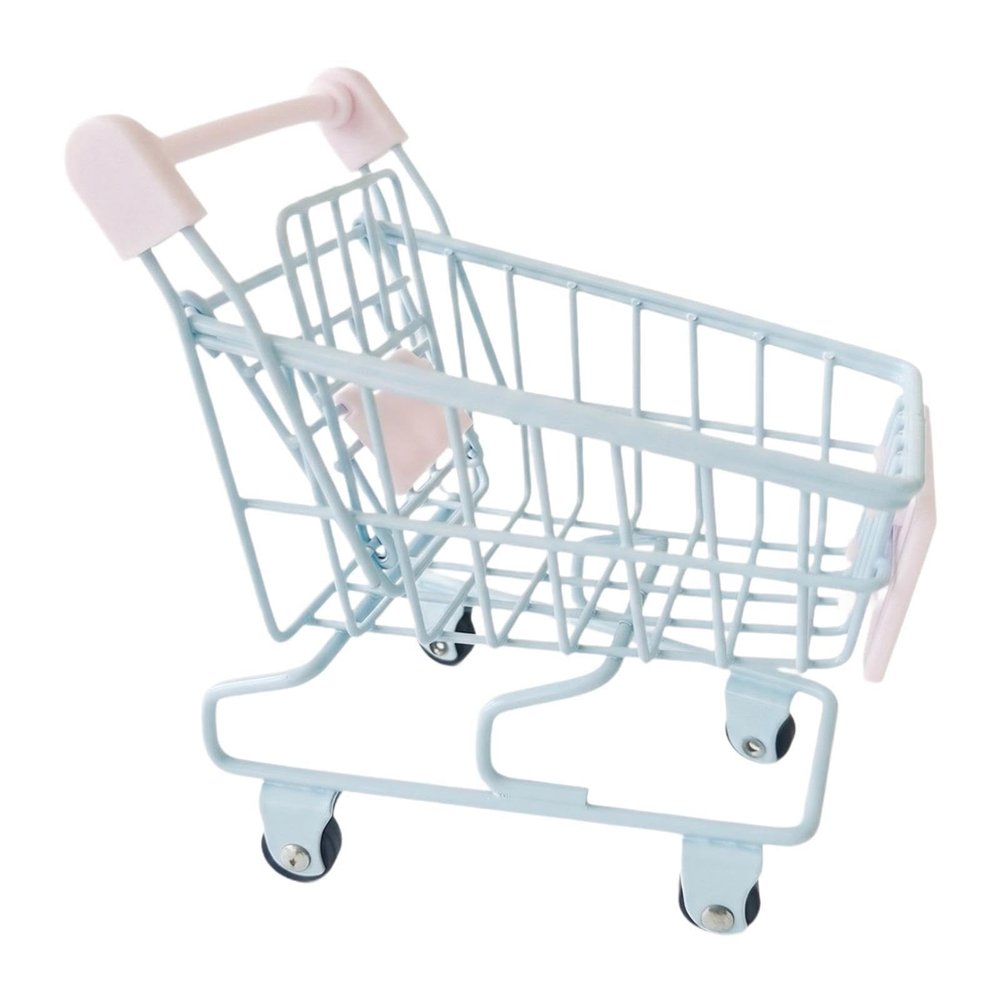 JunZheHub Mini Shopping Cart Trolley Storage Organizer Iron Children Office Figurine Suitable for Party Centerpiece Office Display Gift Giving Collector, Blue