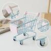 JunZheHub Mini Shopping Cart Trolley Storage Organizer Iron Children Office Figurine Suitable for Party Centerpiece Office Display Gift Giving Collector, Blue view 3