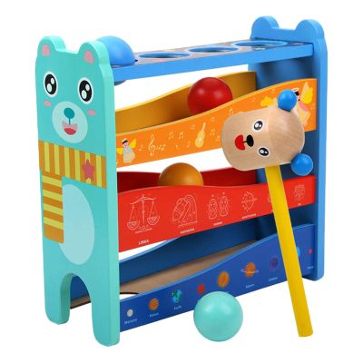 PETSOLA Race Ball Ramp Track Wooden Hammering Pounding Toys for Preschool