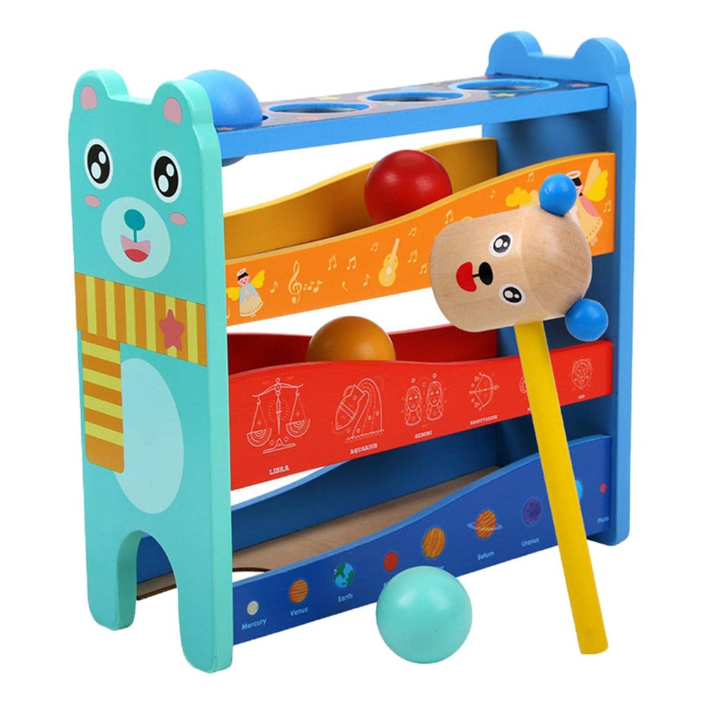 PETSOLA Race Ball Ramp Track Wooden Hammering Pounding Toys for Preschool
