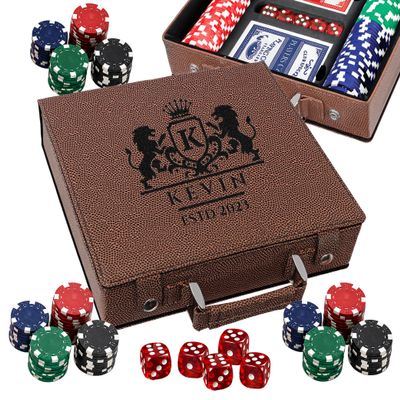 Personalized Engraved Poker Set Gift for Men (Brown Football Texture)