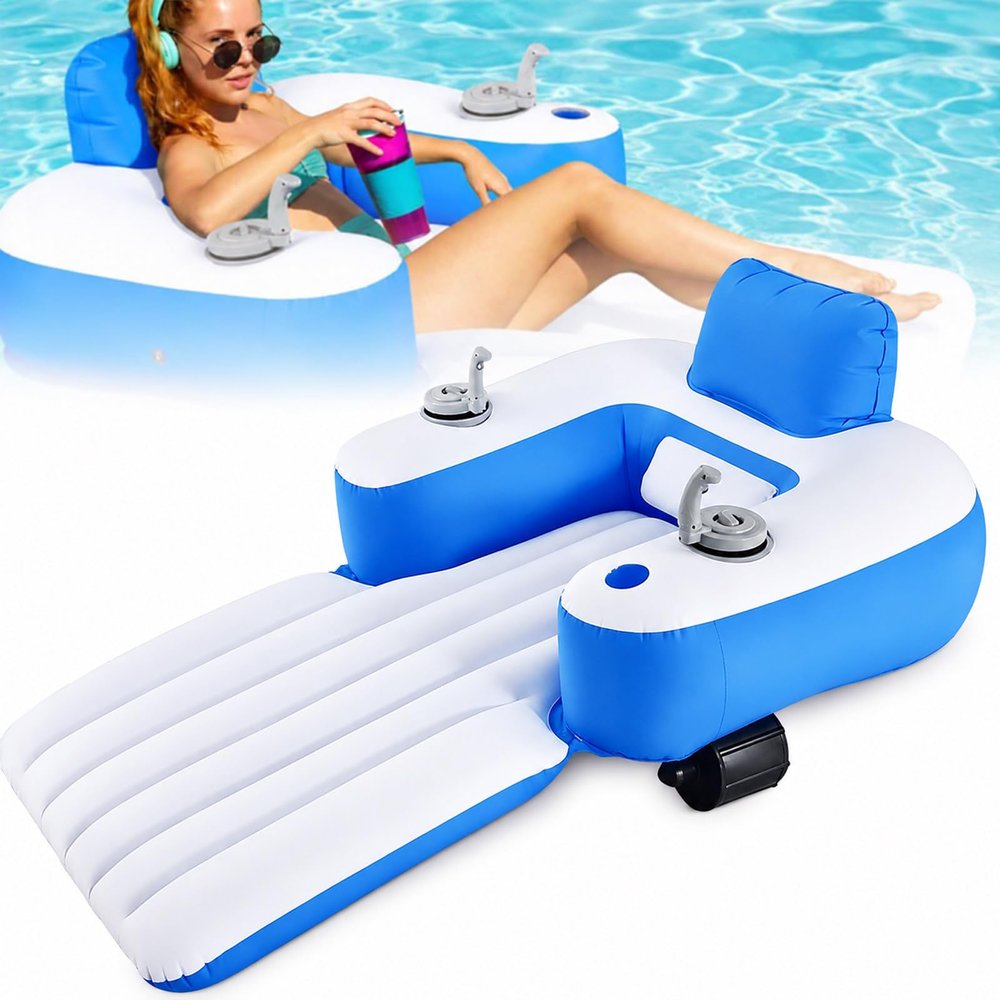 Ultimate Water Lounger with Joystick Propulsion, Dual-Motor Inflatable Pool Float with Backrest & Cup Holder, Perfect for Lakeside Relaxation and Pool Parties Rectangular(DualPropellers)