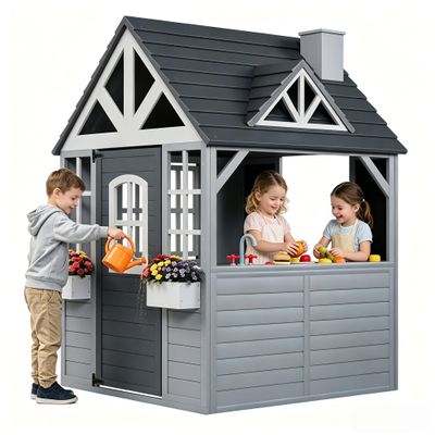 Aoxun Kids Outdoor Playhouse Wooden Cottage Play House for Kids Ages 3+