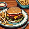 Cheeseburger On A Plate with Fries Jigsaw Puzzle 500 Piece Wooden Puzzle Family Decorations Unique Present Suitable for Adults view 1