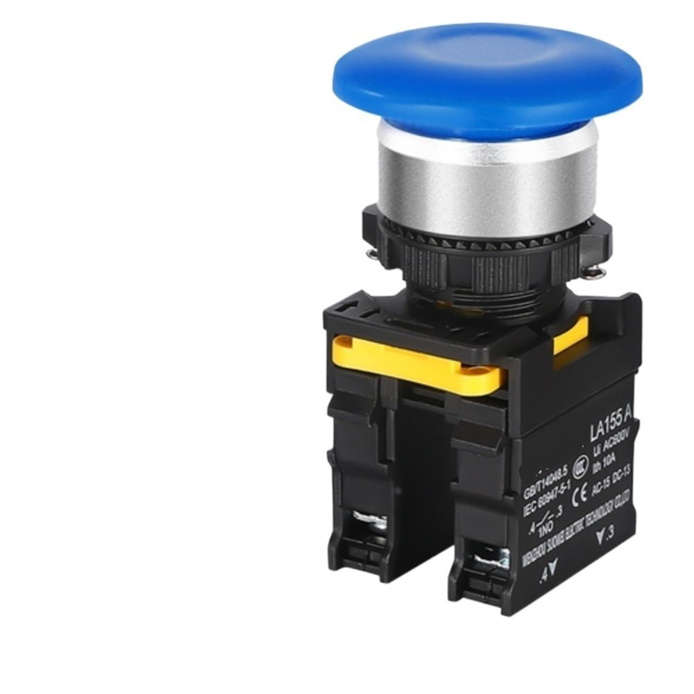 FXPCGZISH Mushroom Button Switch Waterproof Latching Momentary Self Reset Locking Panelboard Power Start Switch Red Green 10A 1NO1NC 22mm(Blue,1NC)