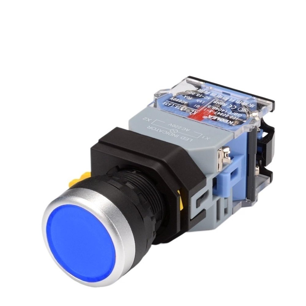 FXPCGZISH 22mm LA38 Illuminated Pushbutton Switch Self-Locking Reset Flat Switch 24 220V Red Green Start Mushroom Knob with Light Self-Locking(with Light (Blue),24V)