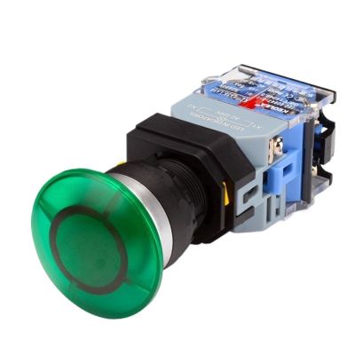 FXPCGZISH 22mm LA38 Illuminated Pushbutton Switch Self-Locking Reset Flat Switch 24 220V Red Green Start Mushroom Knob with Light Self-Locking(with Light (Green)-01,380V)