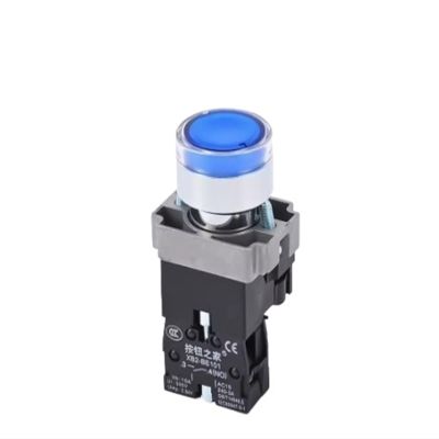 FXPCGZISH 22MM Waterproof Illuminated Push Button Switch momentary Switch with Integral LED NB5 XB5 AW33B1C 22mm Spring Knob Switch(Blue,220V)