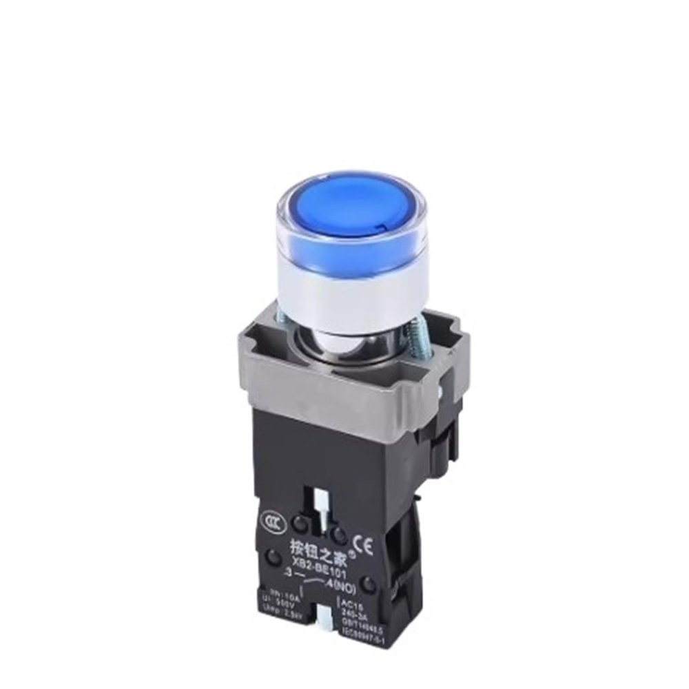 FXPCGZISH 22MM Waterproof Illuminated Push Button Switch momentary Switch with Integral LED NB5 XB5 AW33B1C 22mm Spring Knob Switch(Blue,220V)