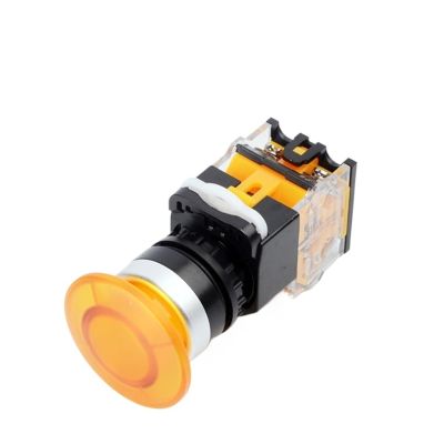 FXPCGZISH 22mm LA38 Round Power Button Switch, 1NO/1NC instantaneous Button Switch with Light, 220V LED Indicator(Yellow-01,Self Lock)