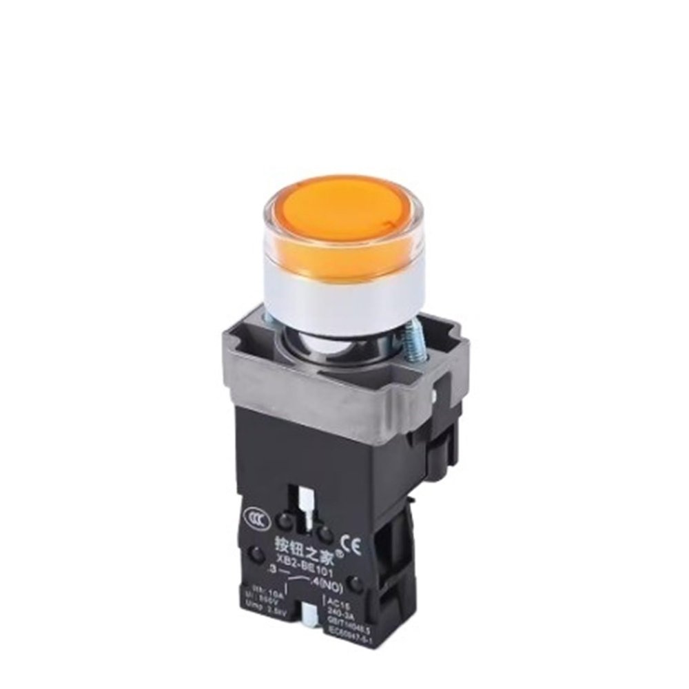FXPCGZISH XB2-BW33B1C BW3361C Illuminated Knob Switch 2 Gears 3 Gears Normally Open Normally Closed Mechanical Button Switch Self-Lock LED Button Switch(Yellow,12V)