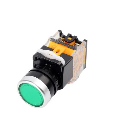 FXPCGZISH 22mm LA38 Round Power Button Switch, 1NO/1NC instantaneous Button Switch with Light, 220V LED Indicator(Green,Self Lock)