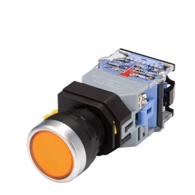 FXPCGZISH 22mm LA38 Illuminated Pushbutton Switch Self-Locking Reset Flat Switch 24 220V Red Green Start Mushroom Knob with Light Self-Locking(with Light (Yellow),380V)