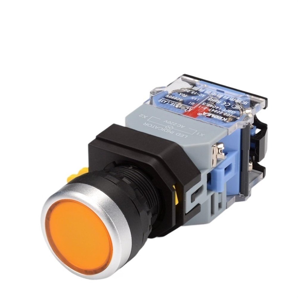 FXPCGZISH 22mm LA38 Illuminated Pushbutton Switch Self-Locking Reset Flat Switch 24 220V Red Green Start Mushroom Knob with Light Self-Locking(with Light (Yellow),380V)