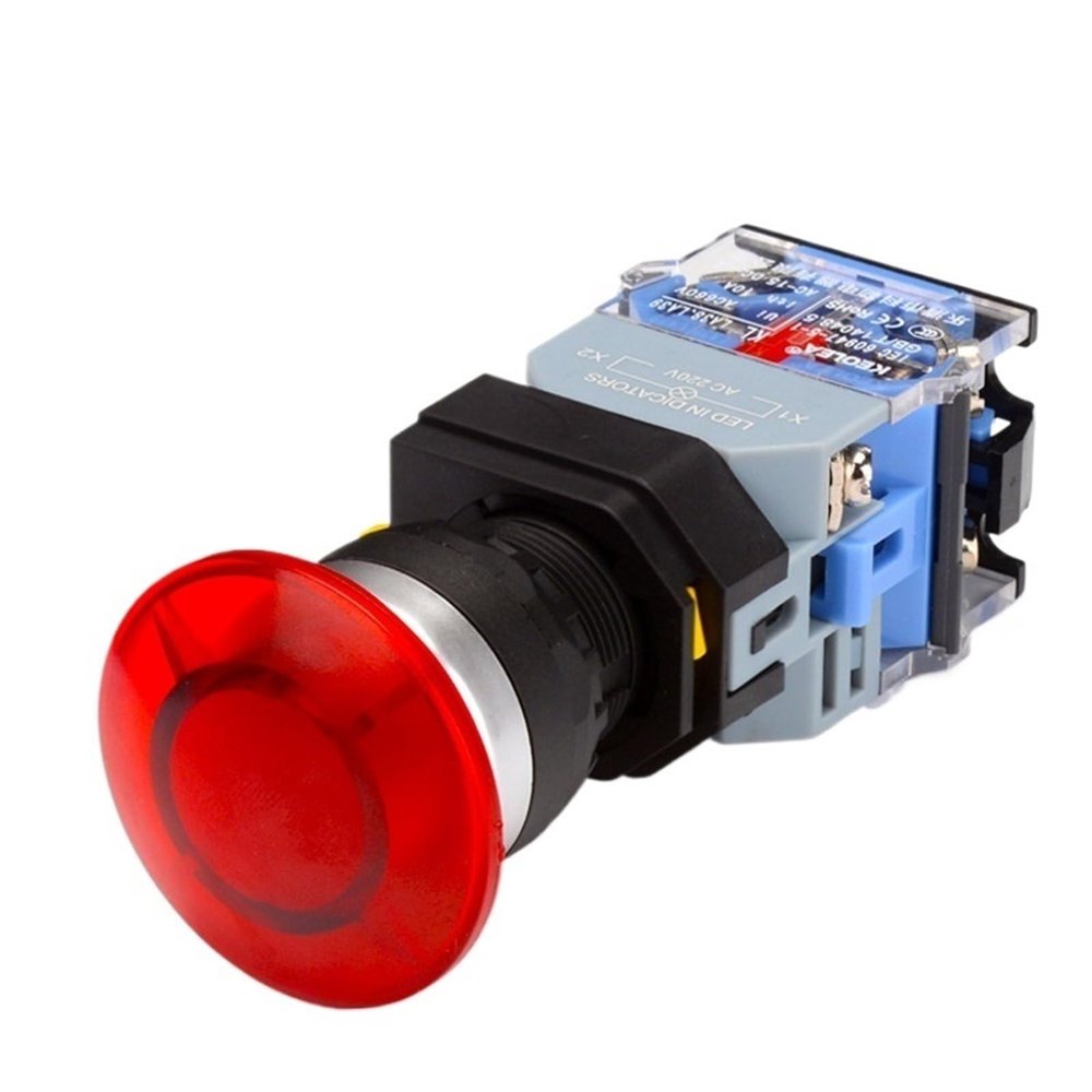 FXPCGZISH 22mm LA38 Illuminated Pushbutton Switch Self-Locking Reset Flat Switch 24 220V Red Green Start Mushroom Knob with Light Self-Locking(with Light (red)-01,220V)