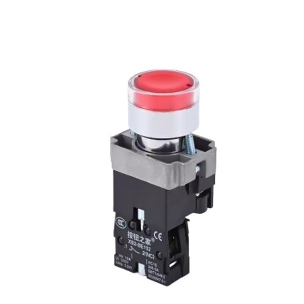 FXPCGZISH 22MM Waterproof Illuminated Push Button Switch momentary Switch with Integral LED NB5 XB5 AW33B1C 22mm Spring Knob Switch(Red,220V)