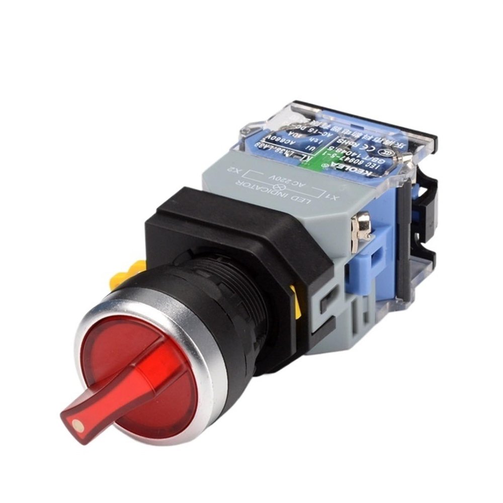 FXPCGZISH 22mm LA38 Illuminated Pushbutton Switch Self-Locking Reset Flat Switch 24 220V Red Green Start Mushroom Knob with Light Self-Locking(Light 3 Position,220V)