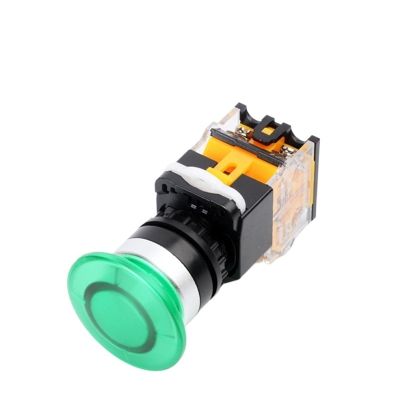 FXPCGZISH 22mm LA38 Round Power Button Switch, 1NO/1NC instantaneous Button Switch with Light, 220V LED Indicator(Green-01,Self Reset)