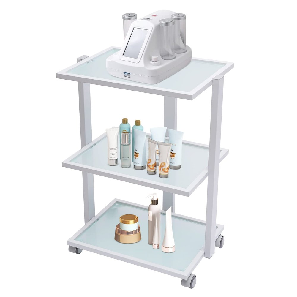 3-Tier Stand Tray Trolley,Treatment Beauty Storage Rolling Trolley Cart with Wheels,Spa Salon Storage Equipment Organizer for Bathroom, Laundry, Bedroom, Load-Bearing 330lbs